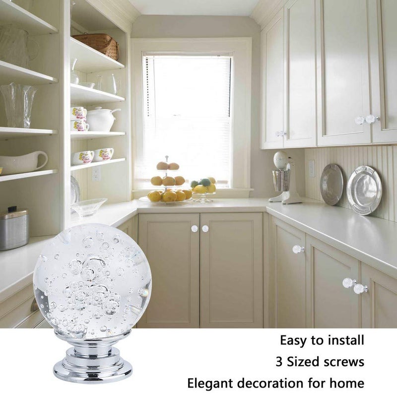 IEIK 10 PCS Crystal Cabinet Knobs Round Glass Bubbles Knobs Smooth Drawer Pulls Handle for Home, Cabinet, Drawer and Dresser with 3 Different Size Screws, 30MM (Transparent) - Image 5